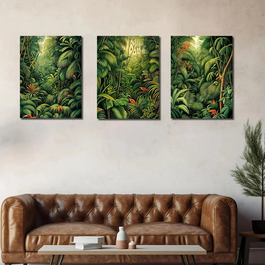 3pcs A Lush Dense Jungle Filled With Exotic Plants Metal Print Ready to Hang Art