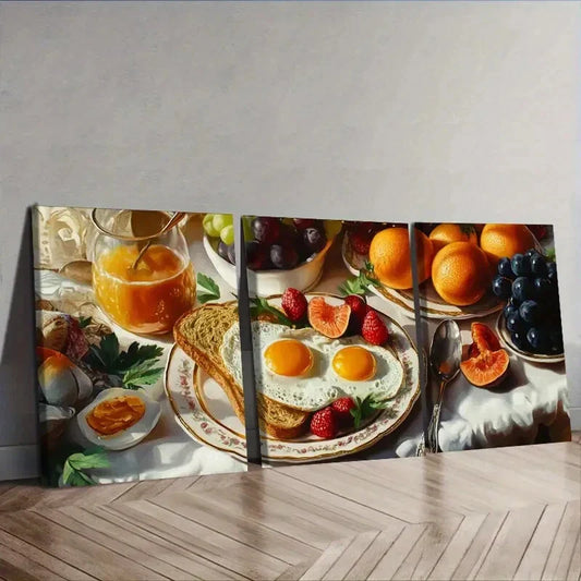 3pcs Delightful breakfast eggs Wall Art Set Canvas Framed 40x60cm - High Quality Print 100% Australian Made Wall Canvas Ready to Hang
