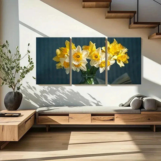 3pcs Yellow White Flower Narcissus Metal Print Ready to Hang Art