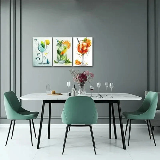 3pcs Mint Leaves, Lemons & Oranges Metal Print Ready to Hang Art
