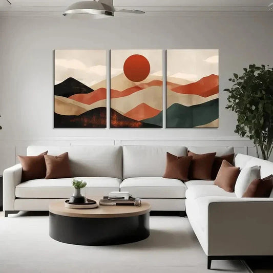 3pcs   Abstract Nature Landscape with Sunrise  Metal Print Ready to Hang Art