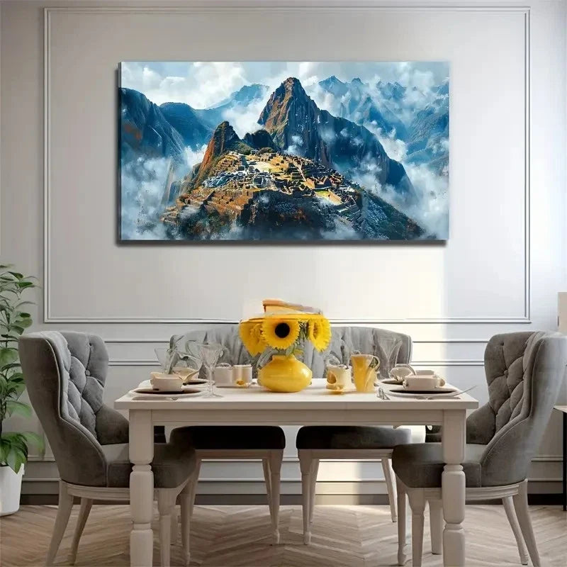 Modern Minimalist Mountain Ruin Wall Art Canvas Office Home Room Framed 80x45cm