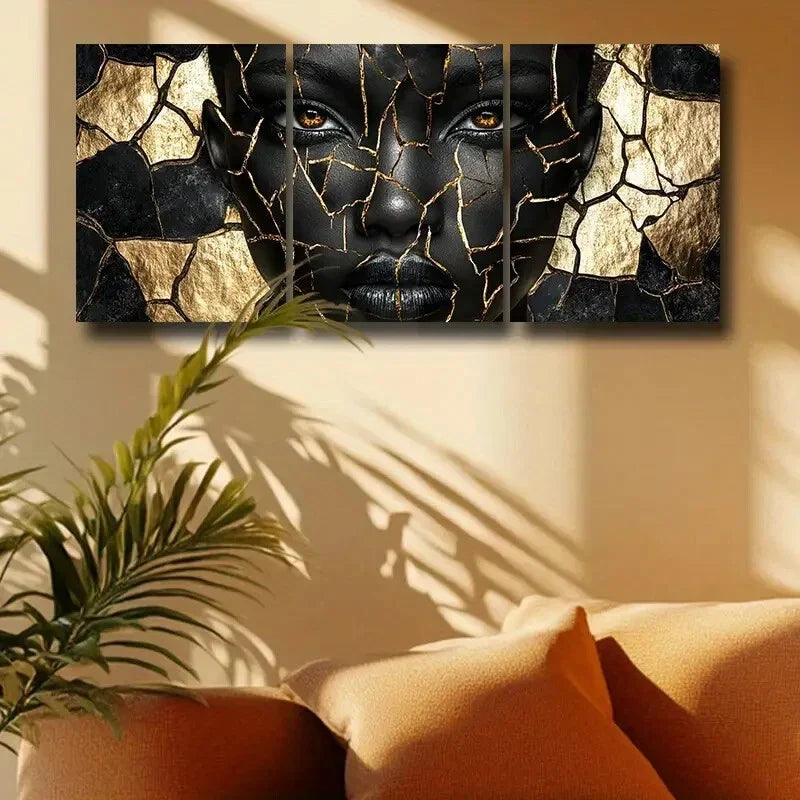 3pcs Split Face Design Modern Art Deco Style Metal Print Ready to Hang Art