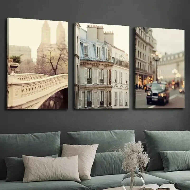 3pcs London Cars and City Bow Bridge Wall Art Set Canvas Framed 40x60cm - High Quality Print 100% Australian Made Wall Canvas Ready to Hang