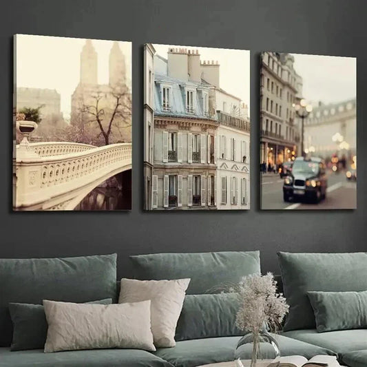 3pcs London Cars and City Bow Bridge Wall Art Set Canvas Framed 40x60cm - High Quality Print 100% Australian Made Wall Canvas Ready to Hang