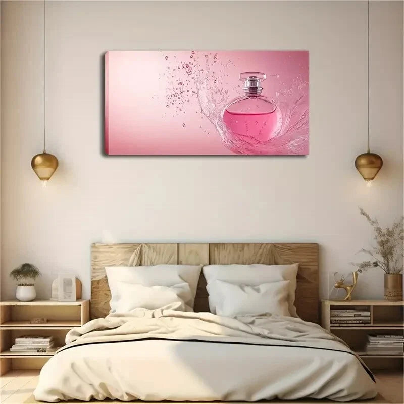 Perfume Bottle Splash Design Wall Art Canvas Office Home Room Framed 120x60cm