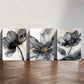 3pcs Luxury FloralBlack And Golden Abstract Flower Metal Print Ready to Hang Art
