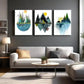 3pcs  Abstract Geometric Mountain Landscape Metal Print Ready to Hang Art