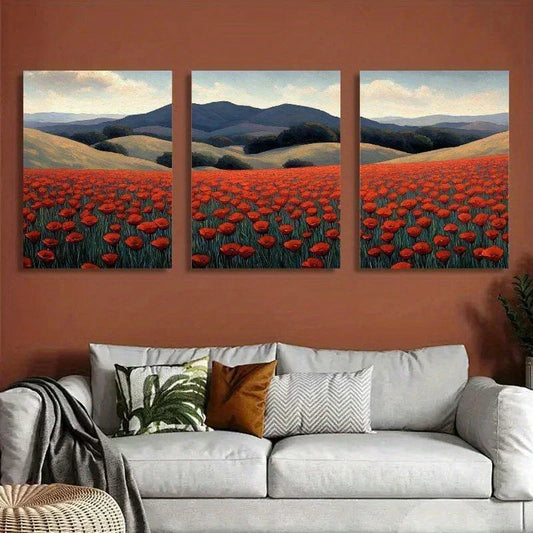 3pcs Nature Red Roses Mountain Metal Print Ready to Hang Art
