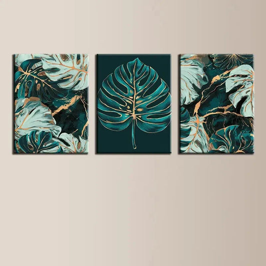 3pcs Rich Teal And Bright Golden Backdrop Metal Print Ready to Hang Art