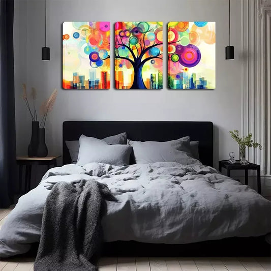3pcs Abstract Colorful Big Tree  Wall Art Set Canvas Framed 40x60cm - High Quality Print 100% Australian Made Wall Canvas Ready to Hang