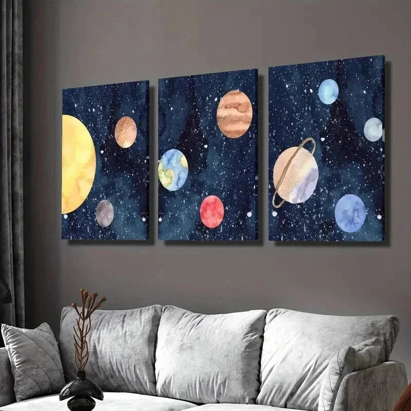 3pcs Solar System Planetary Decorative Wall Art Set Canvas Framed 40x60cm - High Quality Print 100% Australian Made Wall Canvas Ready to Hang