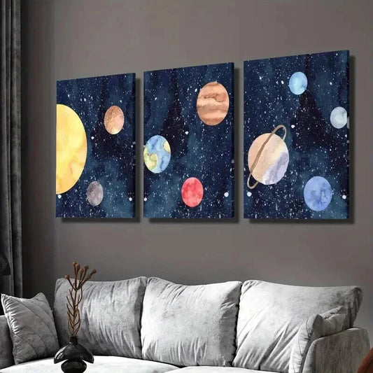 3pcs Solar System Planetary Decorative Wall Art Set Canvas Framed 40x60cm - High Quality Print 100% Australian Made Wall Canvas Ready to Hang