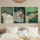 3pcs Emerald Green Abstract Minimalist Metal Print Ready to Hang Art