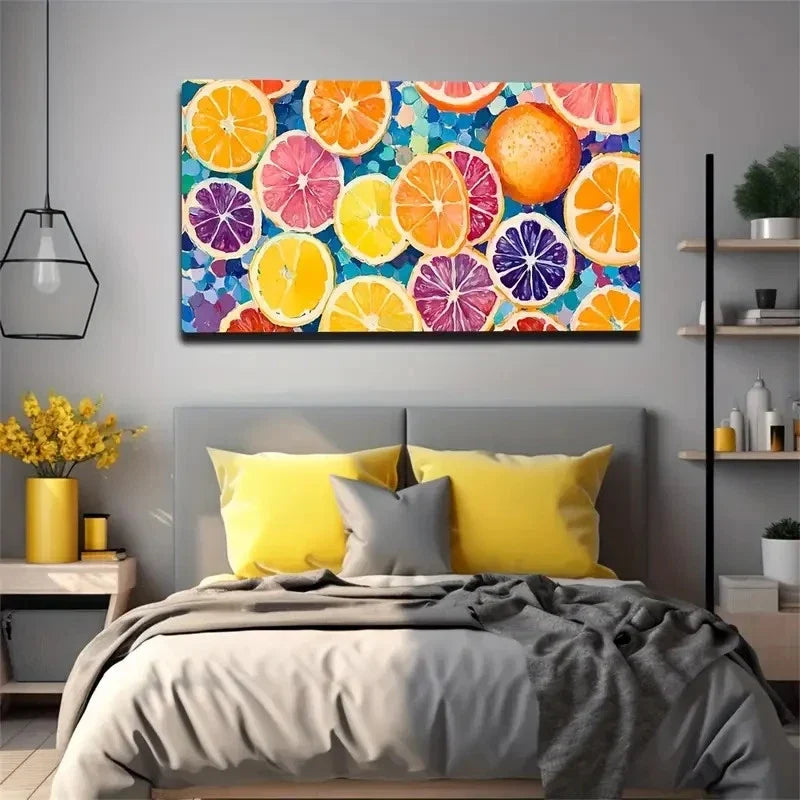 Impressionist Lemon Slices Wall Art Canvas Office Home Room Framed 120x60cm