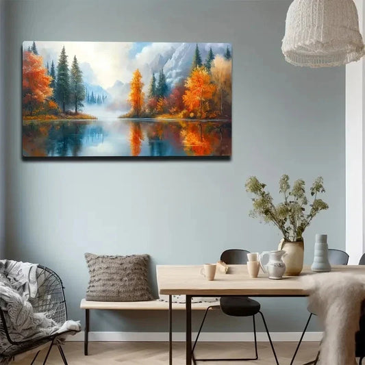 Autumn Mountain Scene Wall Art canvas office home room framed 120x60cm