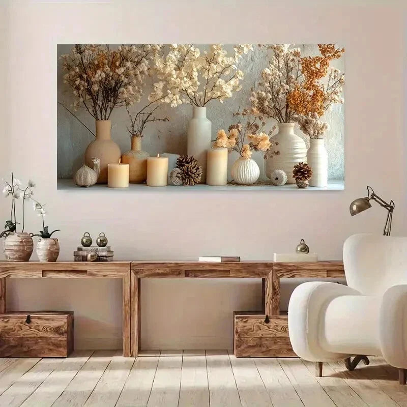 Golden Tree of Life with Dried Wall Art Canvas Office Home Room Framed 80x45cm