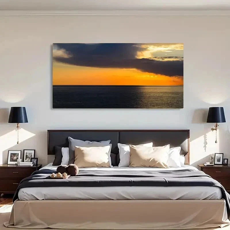 Rustic Seaside Sunset Landscape Wall Art Canvas Office Home Room Framed 80x45cm