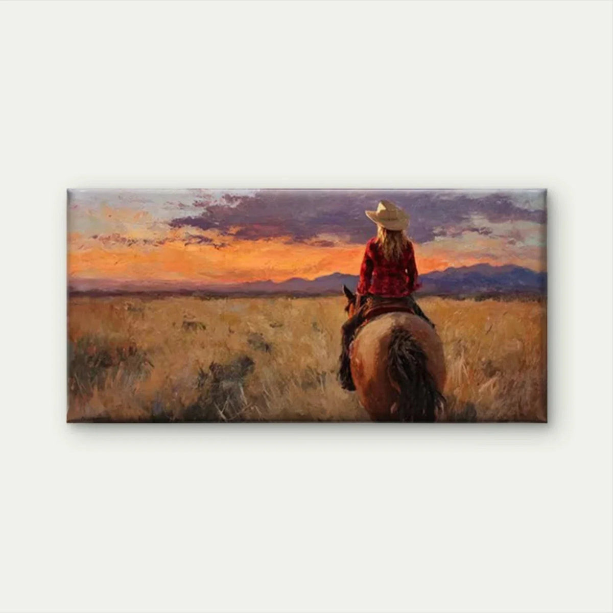 Horseback Riding Sunset Wall Art Canvas Office Home Room Framed 80x45cm