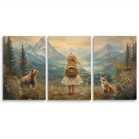 3pcs Wilderness & Baby Animals Metal Print Ready to Hang Art