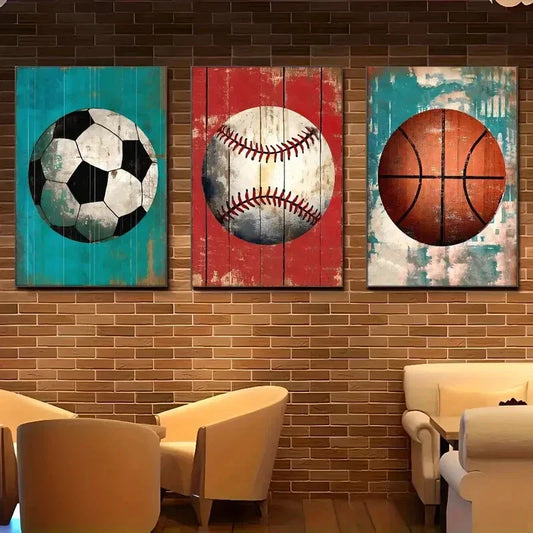 3pcs Football Baseball And Basketball Posters Metal Print Ready to Hang Art