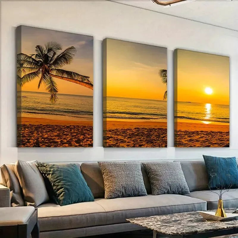 3pcs Beach Sunset Canvas Framed 40x60cm - High Quality Print 100% Australian Made Wall Canvas Ready to Hang