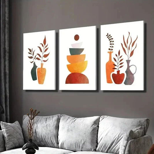 3pcs Circle Balance Floral Vase Arrangement Wall Art Set Canvas Framed 40x60cm - High Quality Print 100% Australian Made Wall Canvas Ready to Hang