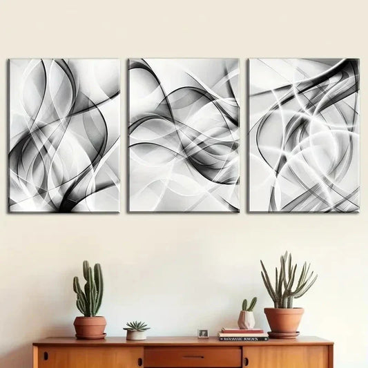 3pcs Black and White Abstract Geometric Metal Print Ready to Hang Art