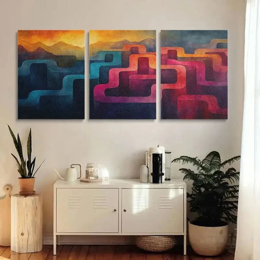 3pcs Colorful Geometric Shapes Metal Print Ready to Hang Art