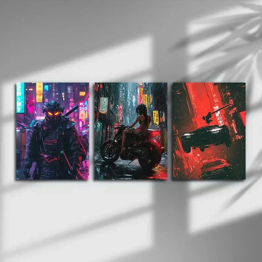 3pcs Majestic Urban Car Bike Stunning Golden Eyes Metal Print Ready to Hang Art