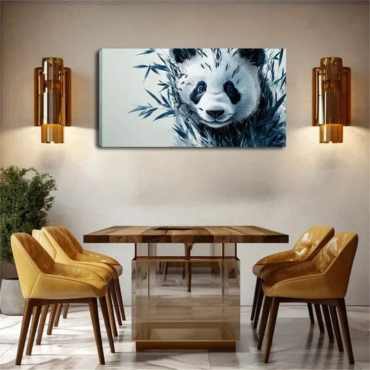 Cute Panda with Bamboo Wall Art canvas office home room framed 120x60cm