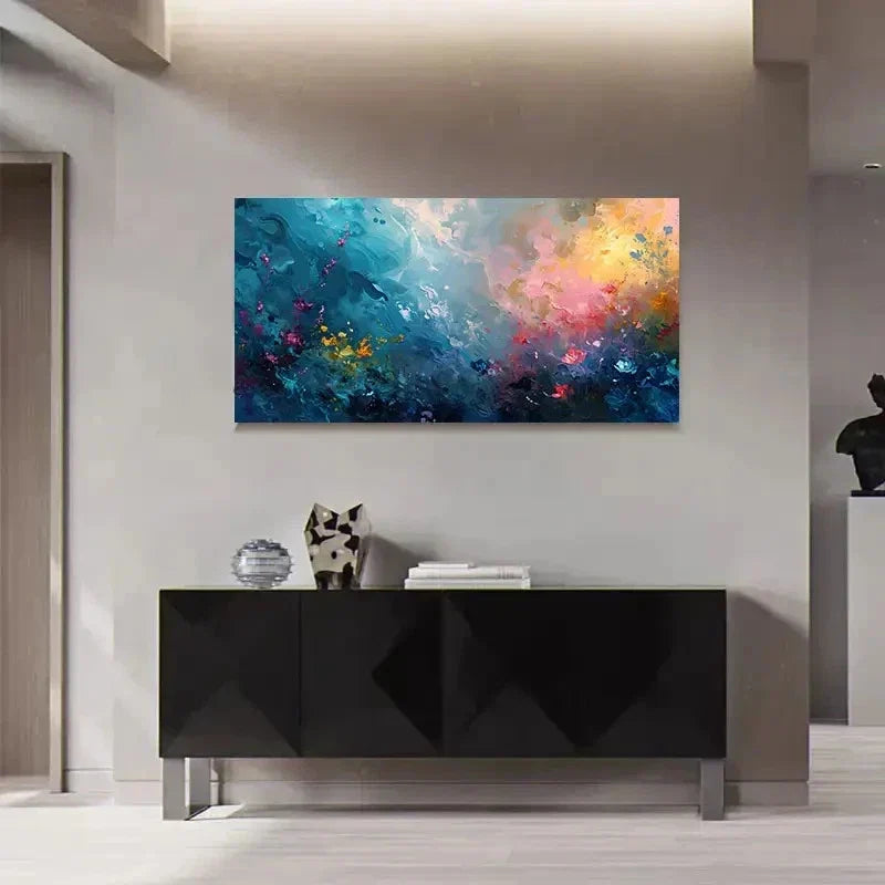 Vibrant Blue Pink & Multicolor Wall Art Canvas Office Home Room Framed 80x45cm