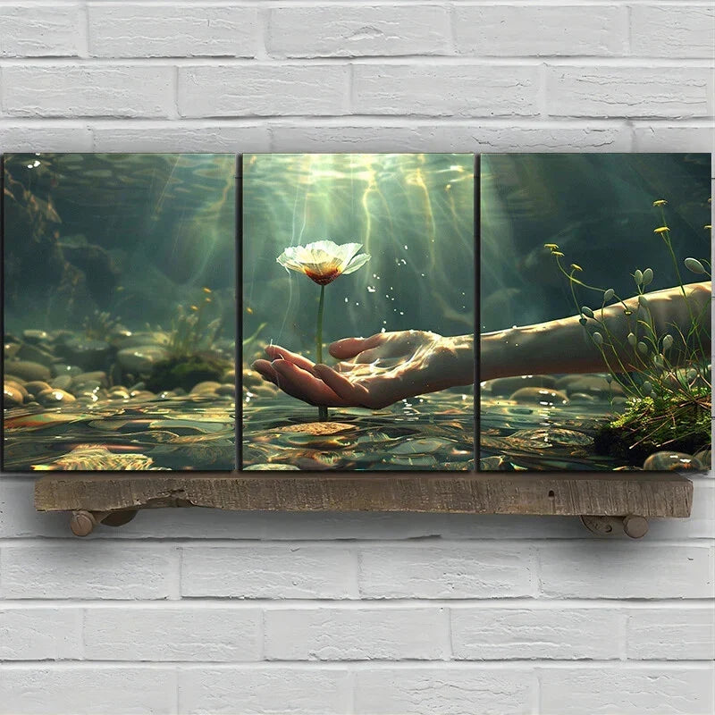 3pcs Floral Palm Holding On Hand Metal Print Ready to Hang Art
