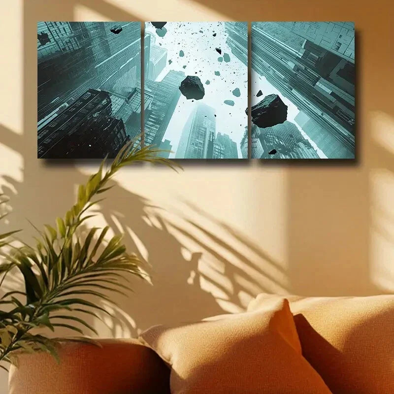 3pcs Building Crash Mode Design Metal Print Ready to Hang Art