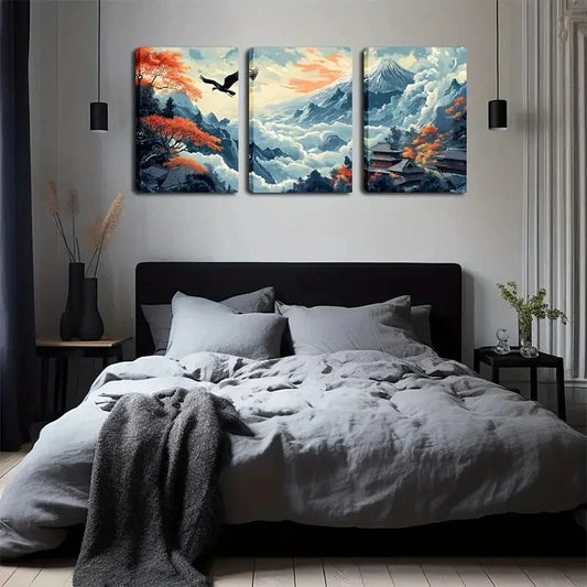 3pcs  Red Foliage Mountain Landscape Wall Art Set Canvas Framed 40x60cm - High Quality Print 100% Australian Made Wall Canvas Ready to Hang