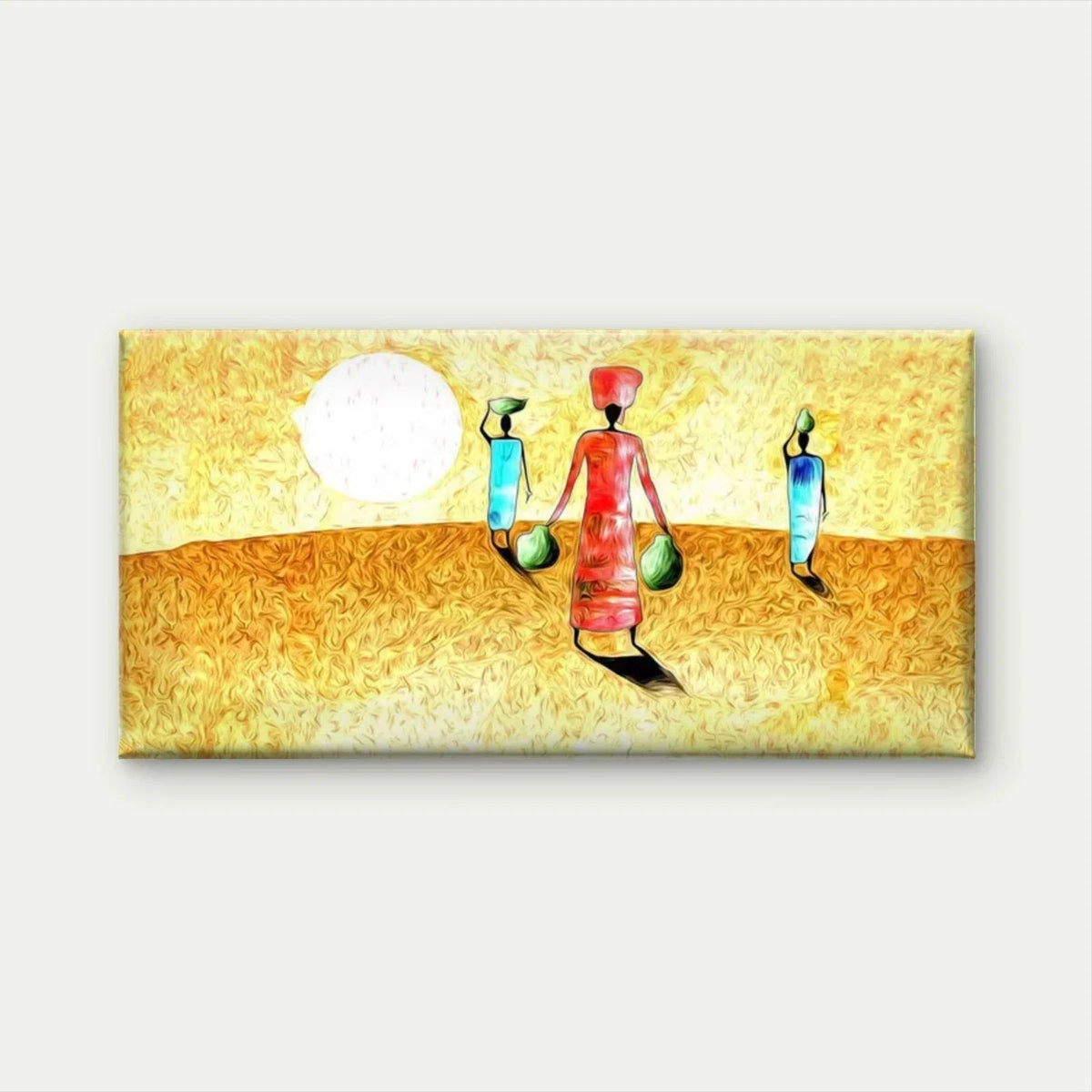 Women Carrying Water Pots Wall Art Canvas Office Home Room Framed 120x60cm