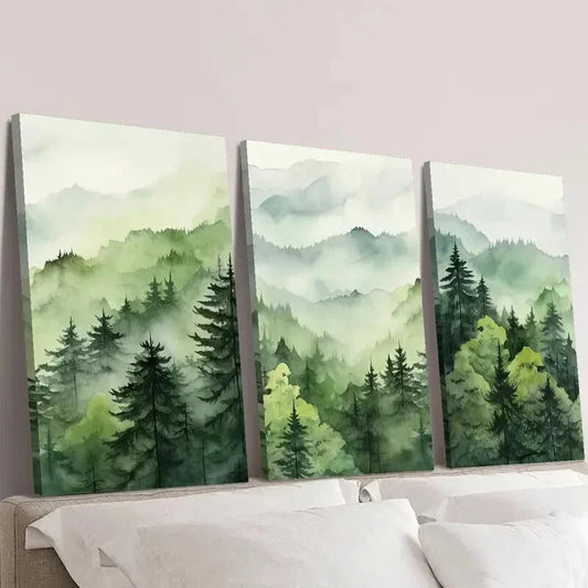 3pcs  Misty Cedar Forest Wall Art Set Canvas Framed 40x60cm - High Quality Print 100% Australian Made Wall Canvas Ready to Hang