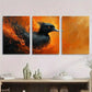 3pcs Angry Black Duck Abstract Vibrant Orange Metal Print Ready to Hang Art