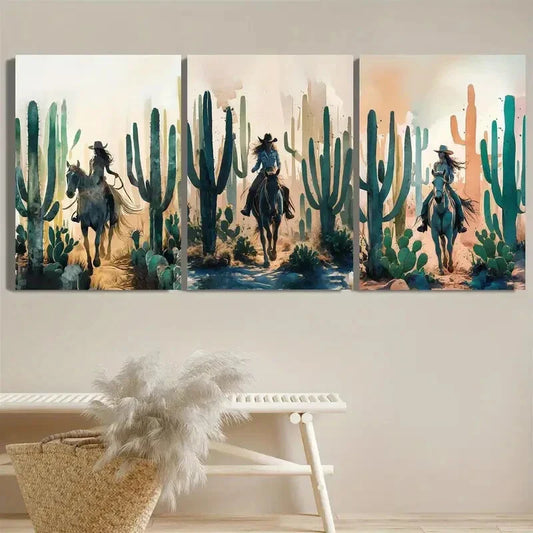 3pcs Cartoon Anime Horse Desert Vintage Metal Print Ready to Hang Art