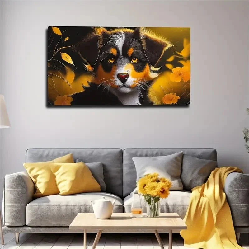 Vibrant Yellow Black & White Wall Art Canvas Office Home Room Framed 80x45cm
