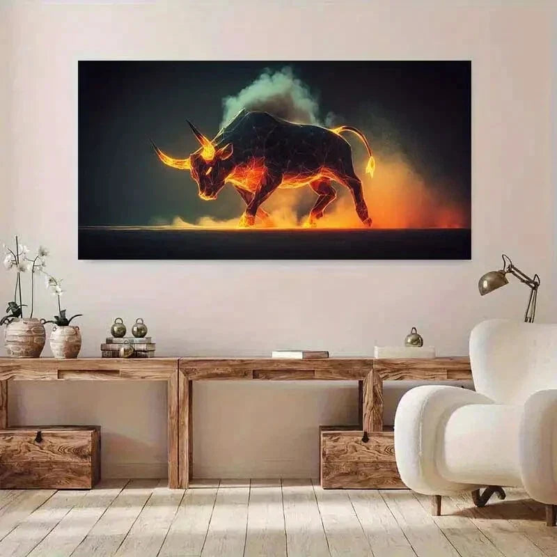Spain Fire Bull with Flame wall canvas office home room framed 120x60cm