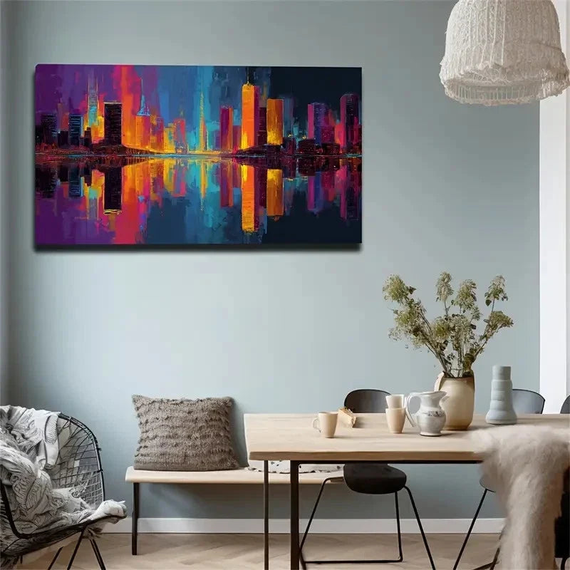 Multicolor Night Skyline Paint Wall Art Canvas Office Home Room Framed 120x60cm