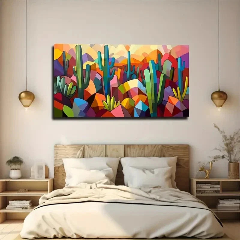 Expressive Cactus Aesthetic Wall Art Canvas Office Home Room Framed 120x60cm