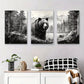3pcs Black and White Bear Landscape Forest Metal Print Ready to Hang Art