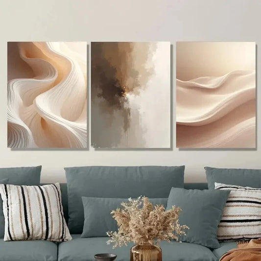 3pcs Modern Abstract Golden & White Design Metal Print Ready to Hang Art