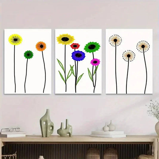 3pcs Modern Abstract Floral Vibrant Colorful Metal Print Ready to Hang Art