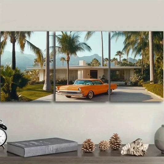 3pcs Mid-century modern car Wall Art Set Canvas Framed 40x60cm - High Quality Print 100% Australian Made Wall Canvas Ready to Hang