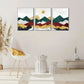 3pcs Geometric pattern mountains, Golden sun,Metal Print Ready to Hang Art