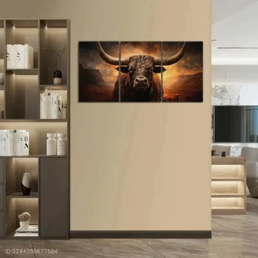 3pcs Texas Longhorn Cattle Animal Art Poster Metal Print Ready to Hang Art