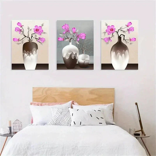 3pcs Modern Light Luxury Simple Plum Blossom Metal Print Ready to Hang Art